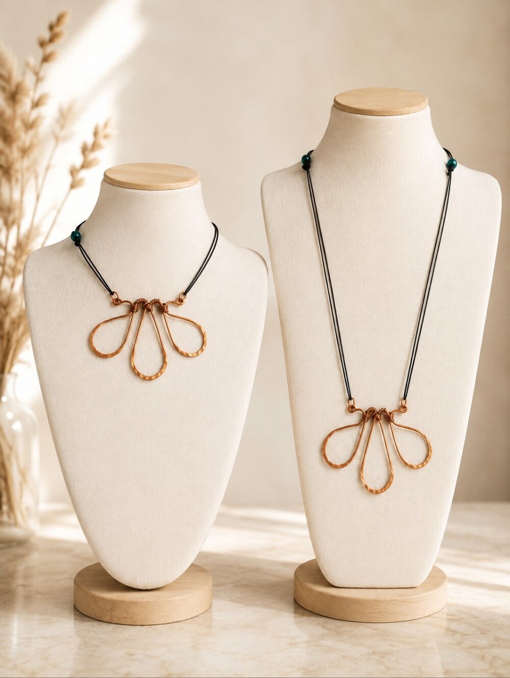 ARTISAN HAMMERED COPPER STATEMENT NECKLACE BOHO ADJUSTABLE